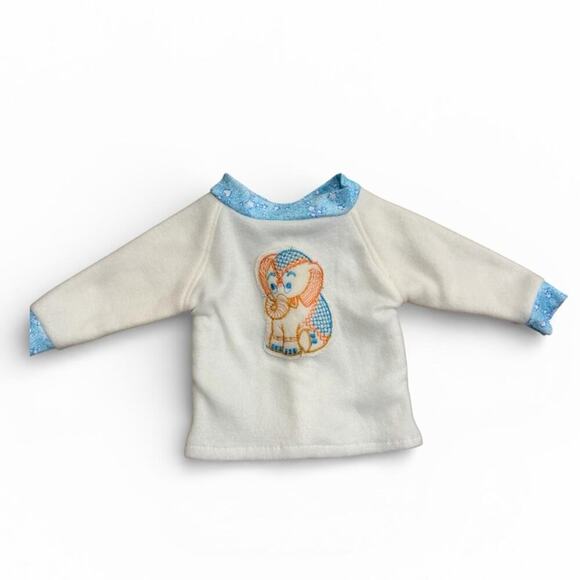 Heirloom Other - Vintage 1970s Baby Sweater White Blue Elephant Pullover 3 6 Months Retro